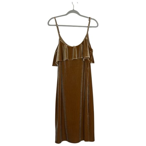 ELLIATT Gold Velvet Velour Midi Ruffle Cocktail Dress Revolve Size Large Party - Picture 2 of 8